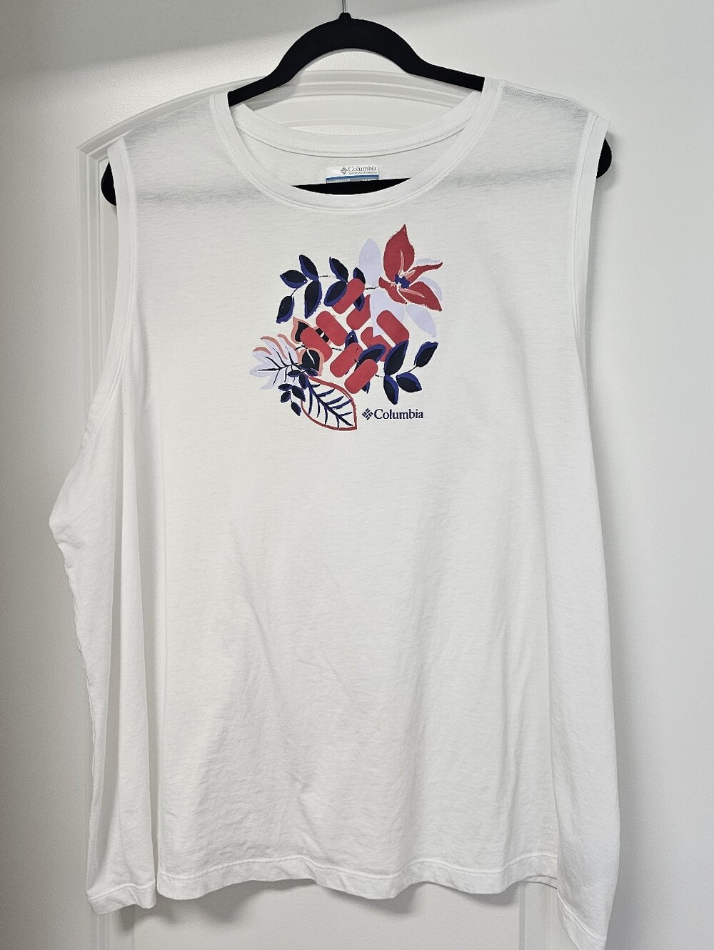 Columbia White Tank Top with Red and Navy Floral Print